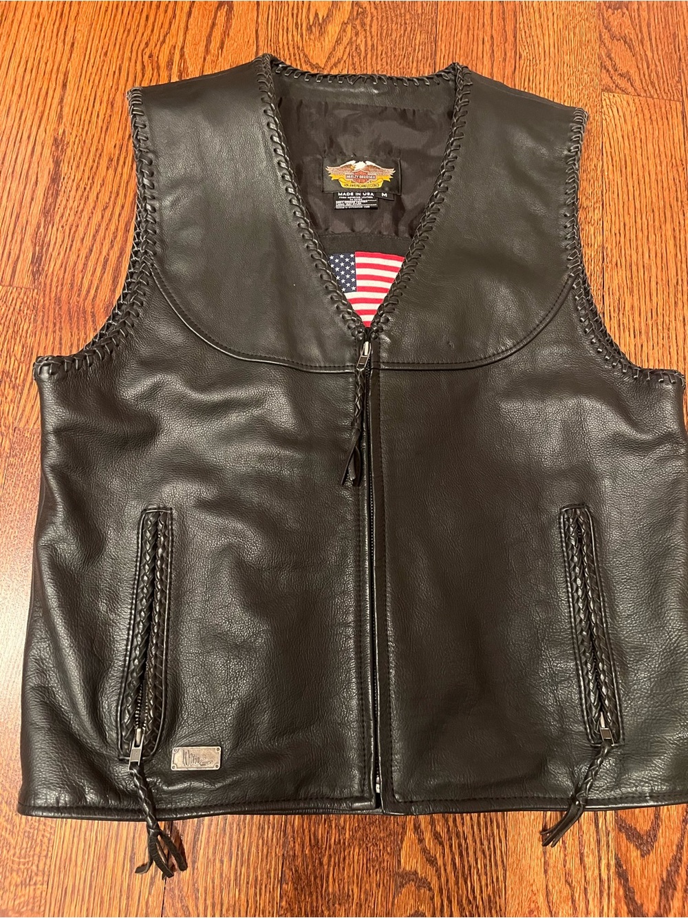 Harley-Davidson Black Leather Motorcycle Vest with Patch made in USA vintage
